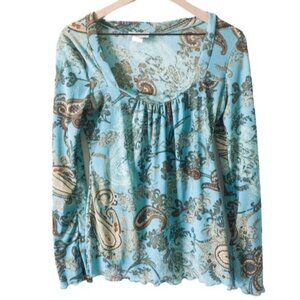 Kokoon top womens Small teal Paisley long-sleeve gauzy knit 90s/00s Y2K